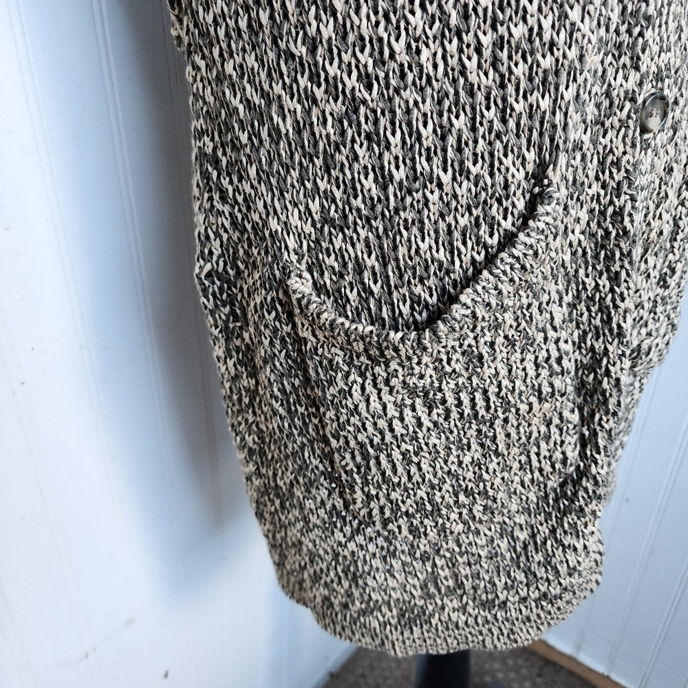 JONES NEW YORK Mercerized Cotton Olive Green Beige Sweater Chunky Cardigan Top M - Picture 5 of 14